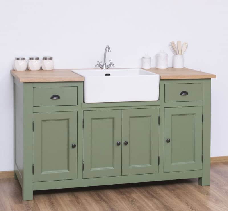 Meuble de cuisine sous-évier 155cm vert botanique lokimob LM199_topchêneV061_L038 portes fermées