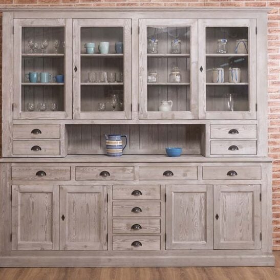 Grand Buffet Vaisselier en Pin Massif 8 Portes 12 Tiroirs 245cm