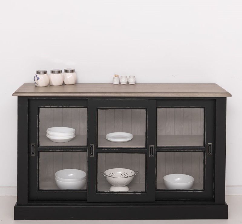 vitrine-basse-portes-coulissantes-largeur-147cm-pin-massif-personnalisable-lokimob-LM596BAS-plateau-chene-TopV037-L003A-B037-1