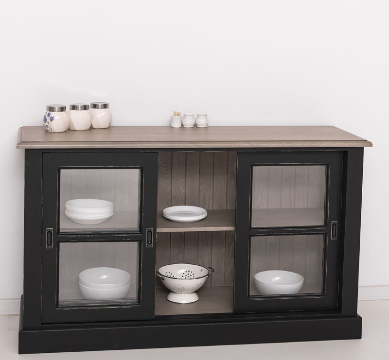 vitrine-basse-portes-coulissantes-largeur-147cm-pin-massif-personnalisable-lokimob-LM596BAS-plateau-chene-TopV037-L003A-B037-5