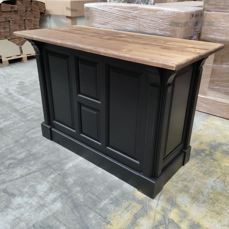 Comptoir Bristol vue de face en pin massif noir et bois cendre lokimob BRISTOL_topBP064_L003