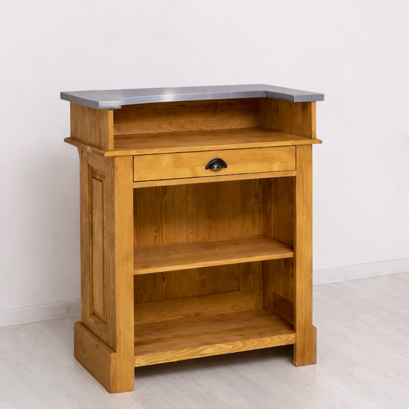 Comptoir d’accueil vintage Mobilier artisanal personnalisable avec plateau zinc et bois ciré lokimob