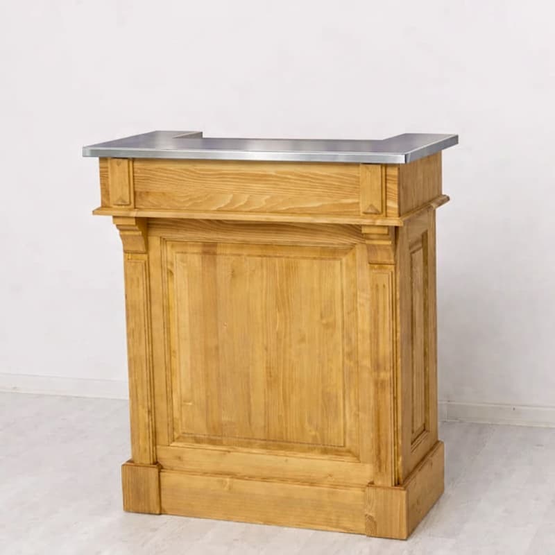Meuble de bar en pin massif Comptoir 90 cm finition bois ciré pour boutique, bar ou cuisine lokimob
