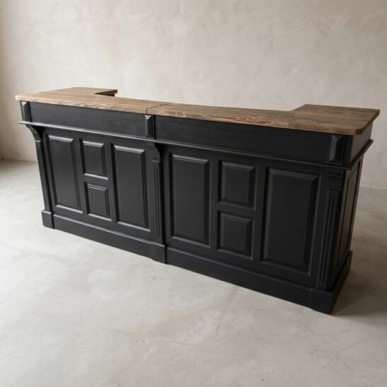Meuble de Caisse Vintage 240 cm – Comptoir Crosby Double Finition Noir & Bois Cendré