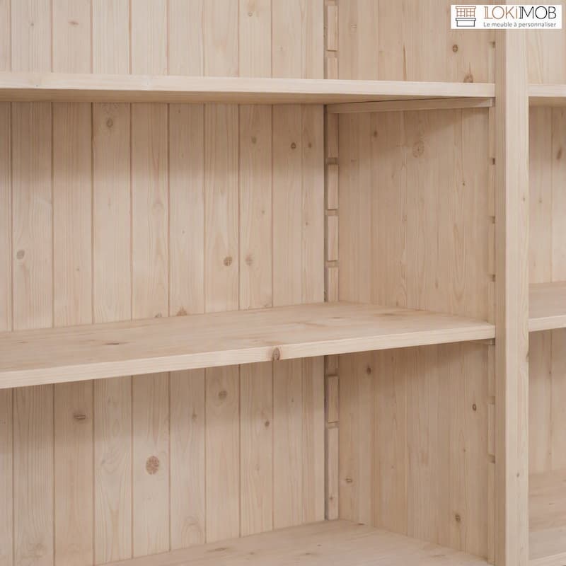 bibliothèque en pin massif lokimob LM72BAS+LM294HAUT_L0 avec rangements bas
