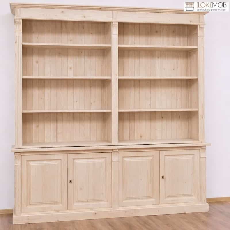 bibliothèque lokimob LM72BAS+LM294HAUT_L0 en pin massif naturel brut 223 cm
