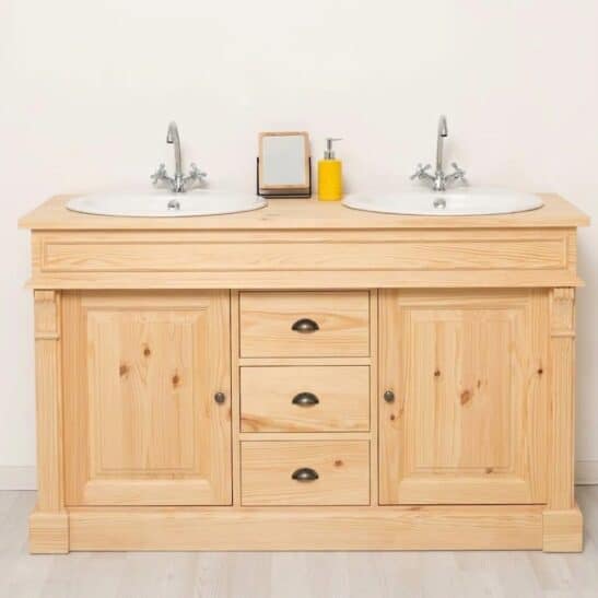 Meuble double vasque 150 cm pin massif brut | Elégance