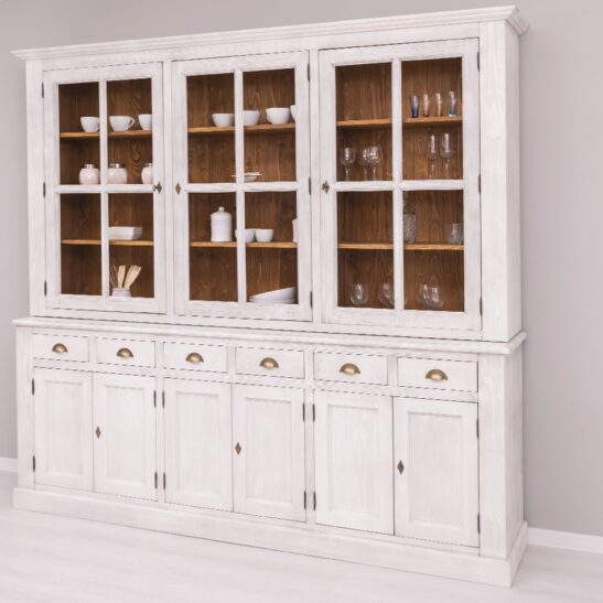 Grand Buffet Vaisselier 245 cm en Pin Massif Style Vintage