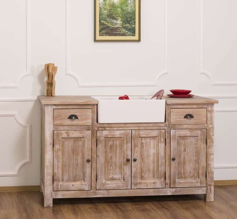 Meuble de cuisine en pin massif brossé couleur Del Rio 155 cm lokimob LM199_BP071