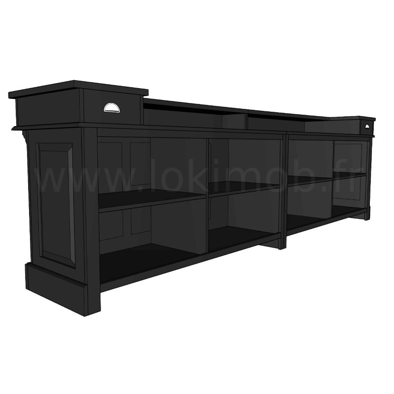 Comptoir professionnel 360 cm pin massif noir élégant et solide lokimob CORK_L003