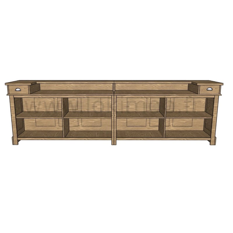 Comptoir vintage 360 cm en pin massif ciré brun clair – ambiance chaleureuse et authentique lokimob CORK_C002