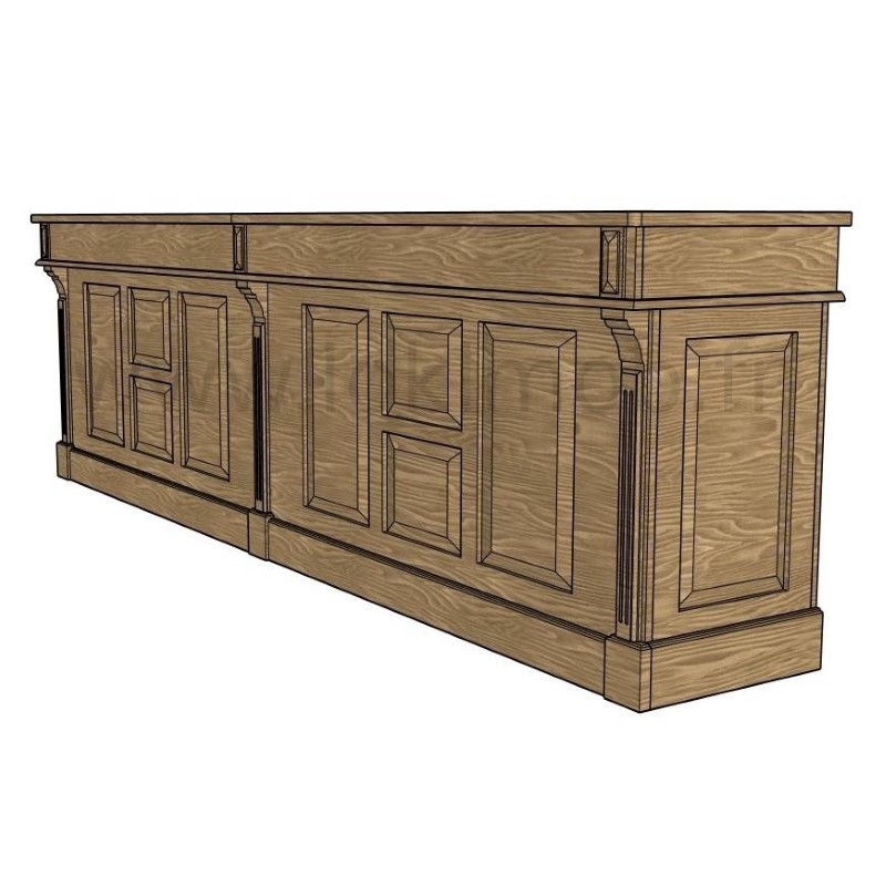 Comptoir vintage 360 cm en pin massif ciré brun clair – angle latéral lokimob CORK_C002