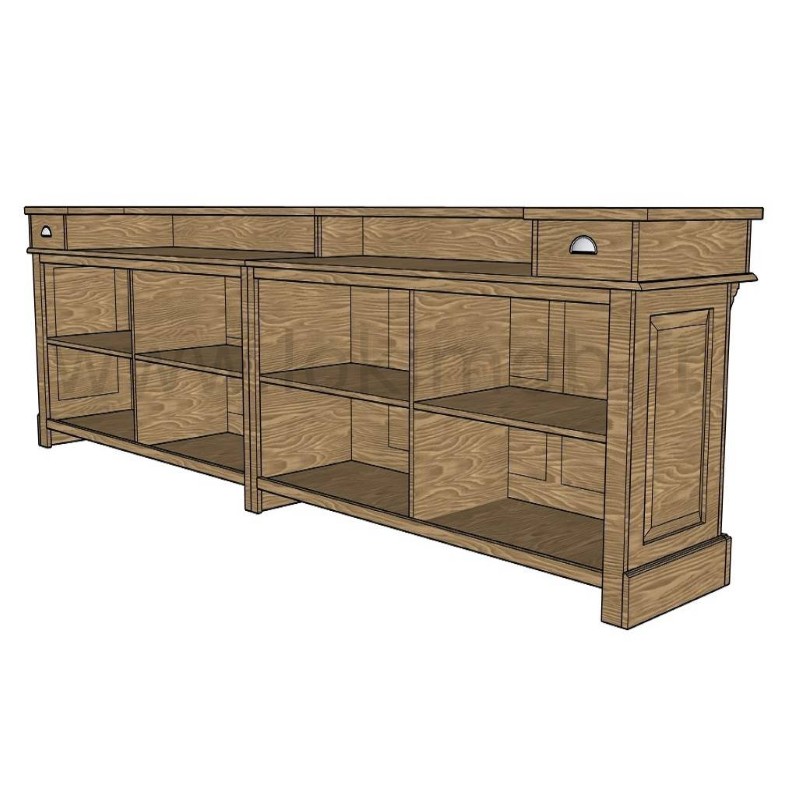 Comptoir vintage 360 cm en pin massif ciré brun clair – détail du veinage du bois lokimob CORK_C002