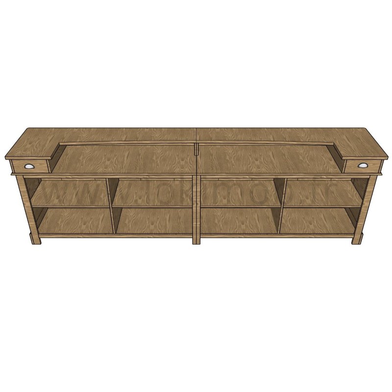 Comptoir vintage 360 cm en pin massif ciré brun clair – plan de travail robuste lokimob CORK_C002