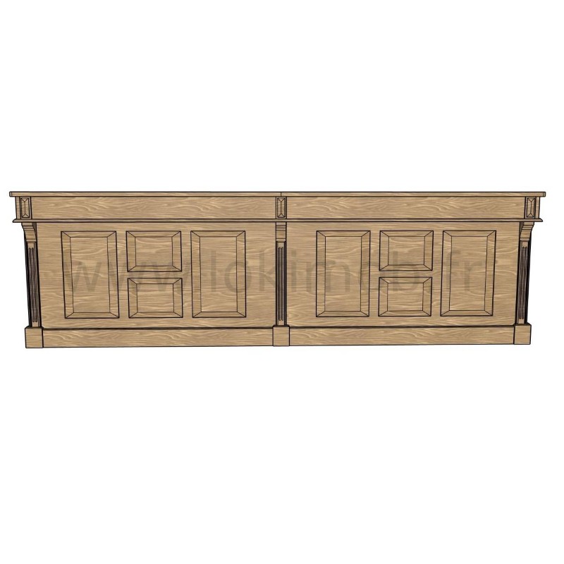 Comptoir vintage 360 cm en pin massif ciré brun clair – vue de face lokimob CORK_C002