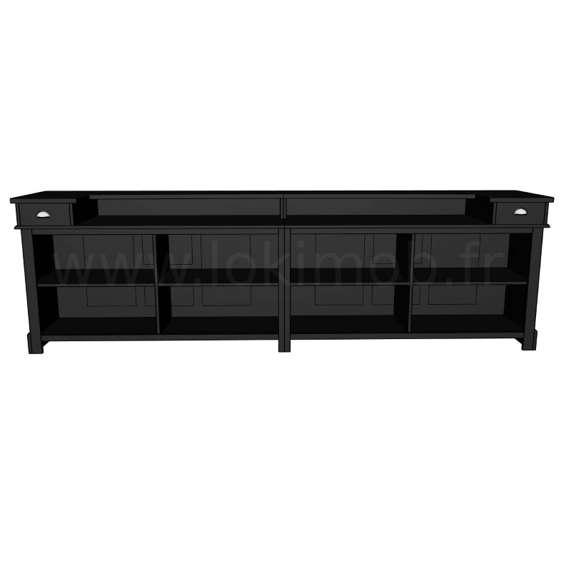 Grand comptoir vintage 360 cm en pin massif peint noir lokimob CORK_L003