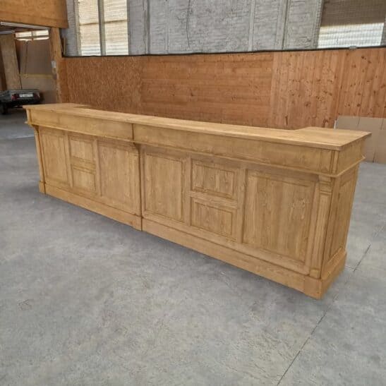 Meuble Comptoir vintage en pin massif ciré brun clair 360 cm