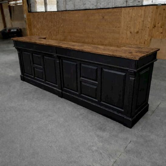 Comptoir profesionnel vintage 300 cm en pin massif noir et bois cendré