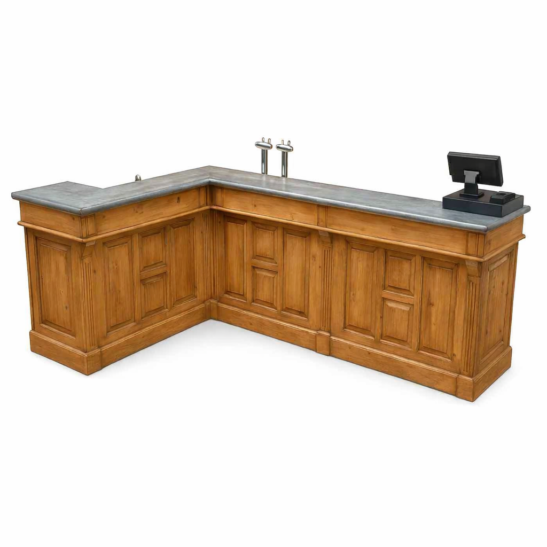 Comptoir Professionnel en L en Pin Massif – Banque d’Accueil avec Rangements – Fabrication Artisanale