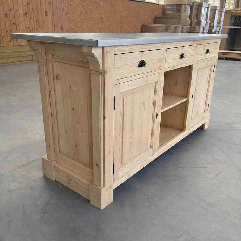 Comptoir boutique robuste 190 cm plateau zinc acier finition brut lokimob COVENTRY_topzinc_L0