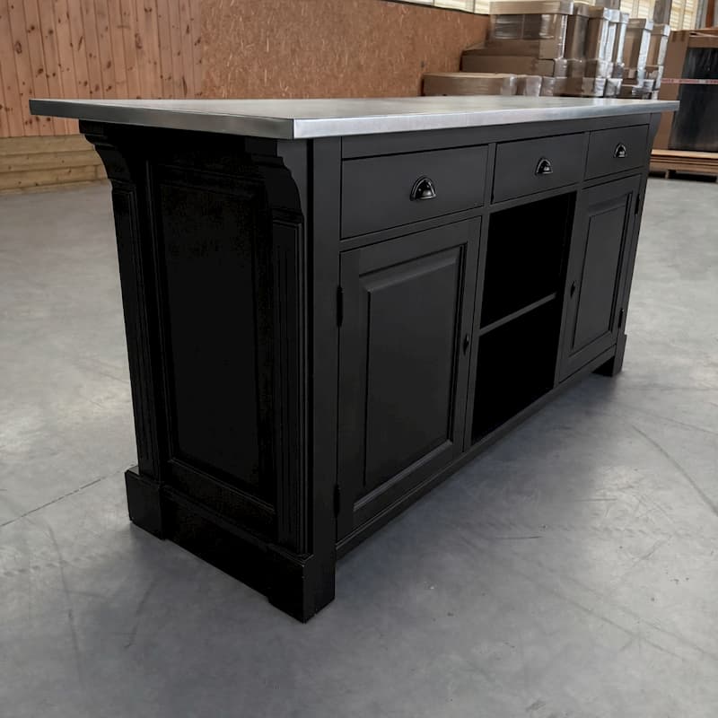 Comptoir boutique robuste 190 cm plateau zinc acier finition noir lokimob COVENTRY_topzinc_L003