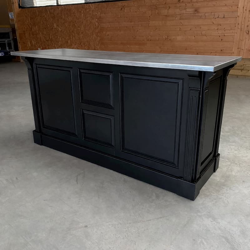 Comptoir boutique vintage 190 cm plateau zinc bois massif lokimob COVENTRY_topzinc_L003