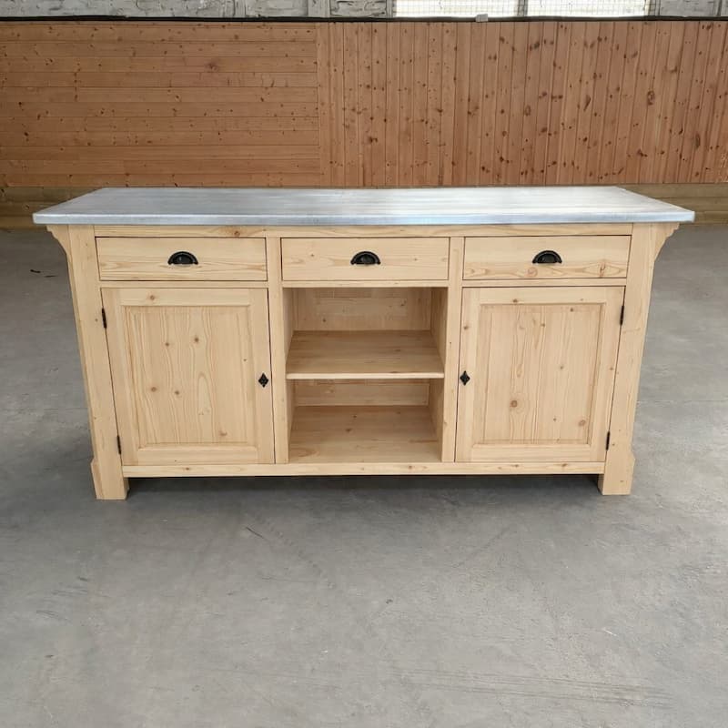 Comptoir de caisse style rétro brut plateau zinc lokimob COVENTRY_zinc_L0