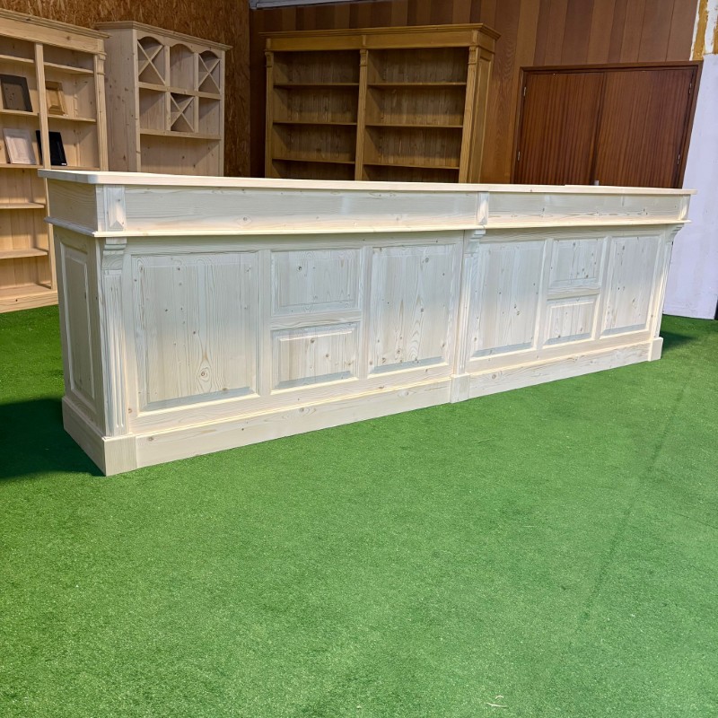 Comptoir long 360 cm avec espace de service et présentation produits lokimob CORK_L0