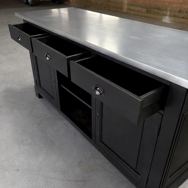 Meuble d’accueil multifonction 190 cm bois massif plateau zinc lokimob COVENTRY_topzinc_L003