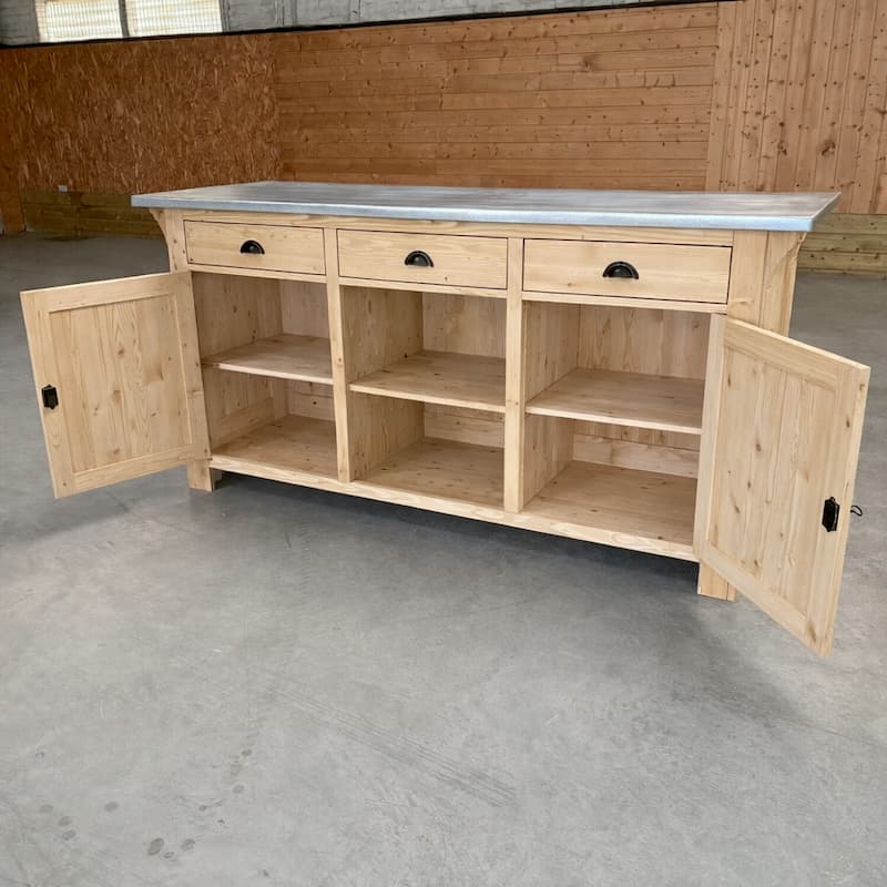 Meuble de caisse professionnel 190 cm bois et zinc lokimob COVENTRY_topzinc_L0