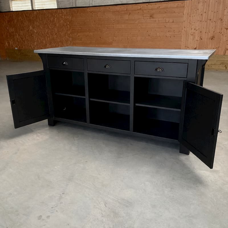 Meuble de caisse professionnel 190 cm bois et zinc lokimob COVENTRY_topzinc_L003