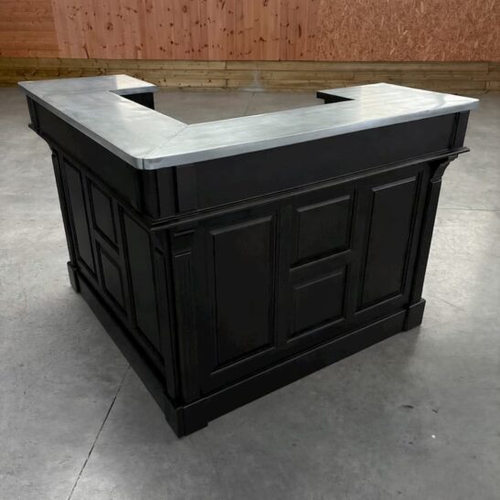 GLASGOW Comptoir vintage en L en pin massif Noir et Plateau Zinc