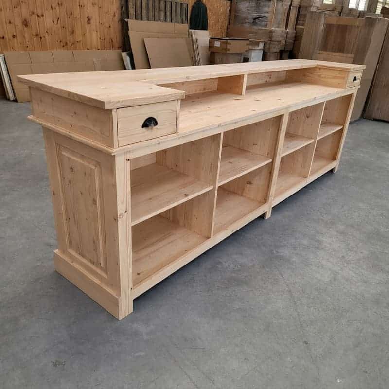 Comptoir artisanal pin massif brut plateau bois lokimob