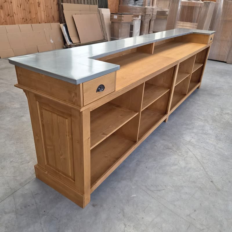Comptoir bar vintage 360 cm zinc acier lokimob