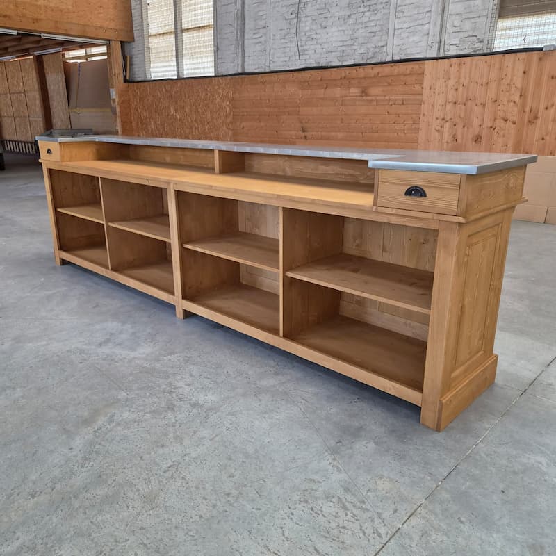 Comptoir café vintage 360 cm zinc acier lokimob