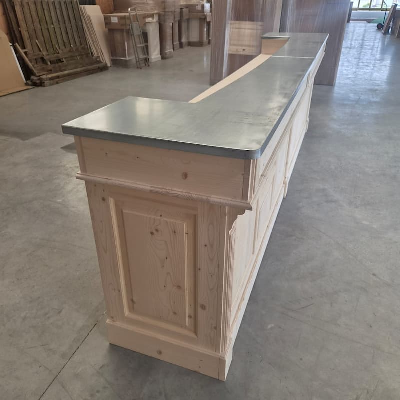 Comptoir de bar en pin massif brut et zinc lokimob