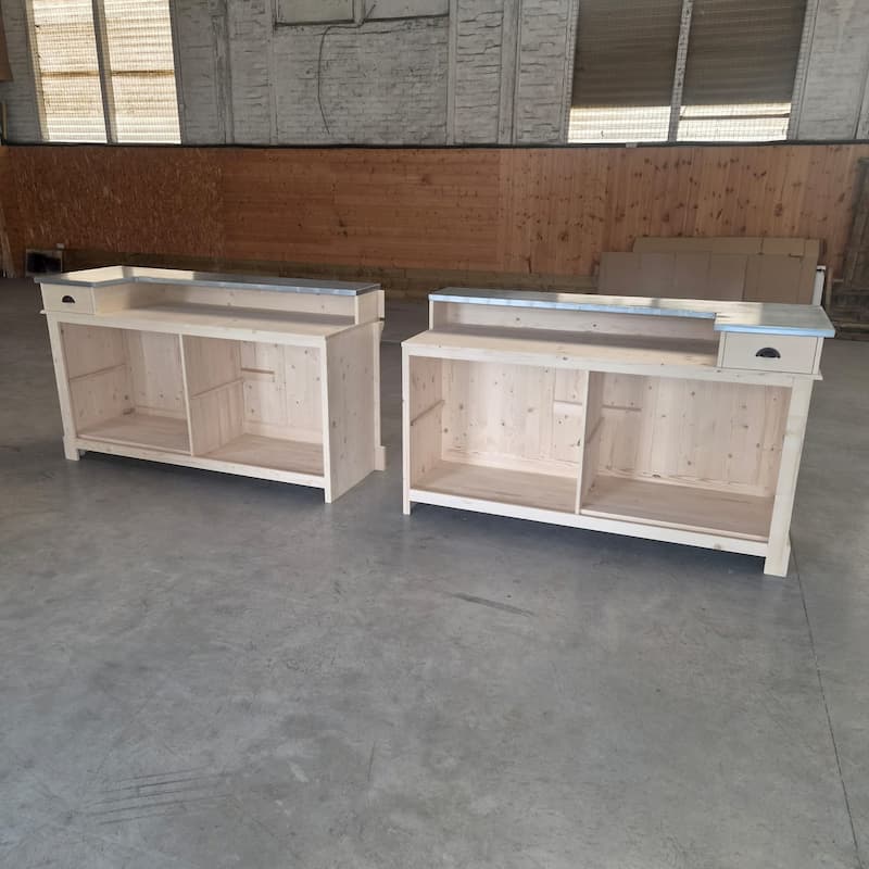Comptoir long 360 cm style vintage bois brut lokimob