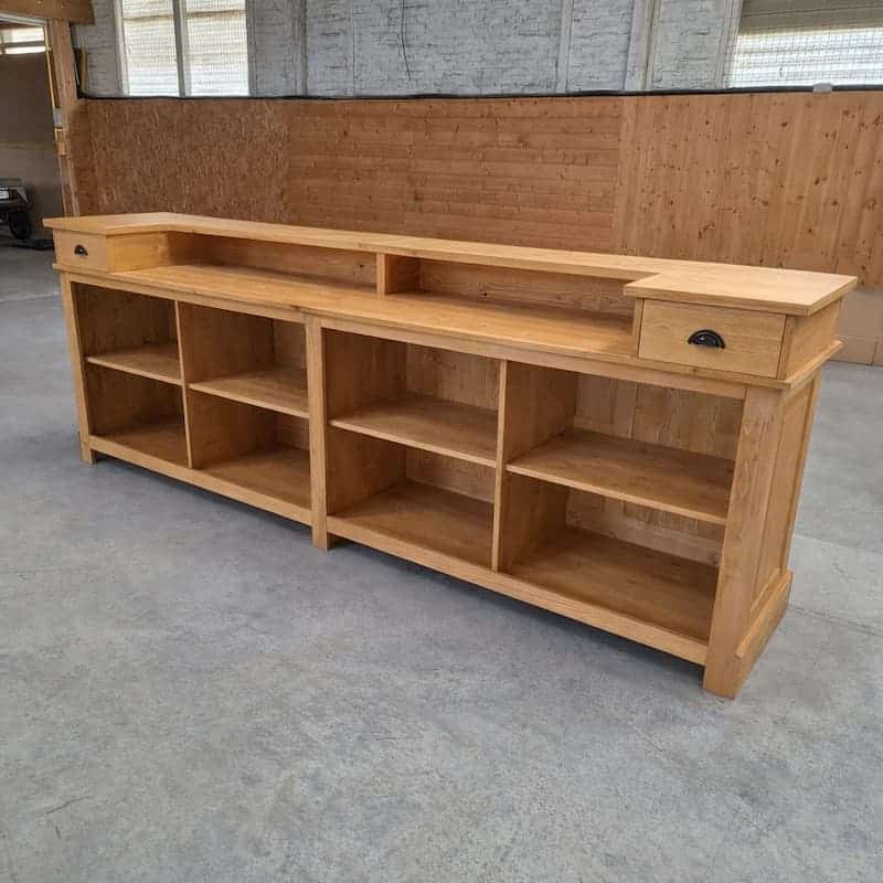 Comptoir professionnel 300 cm pin massif ciré brun clair lokimob