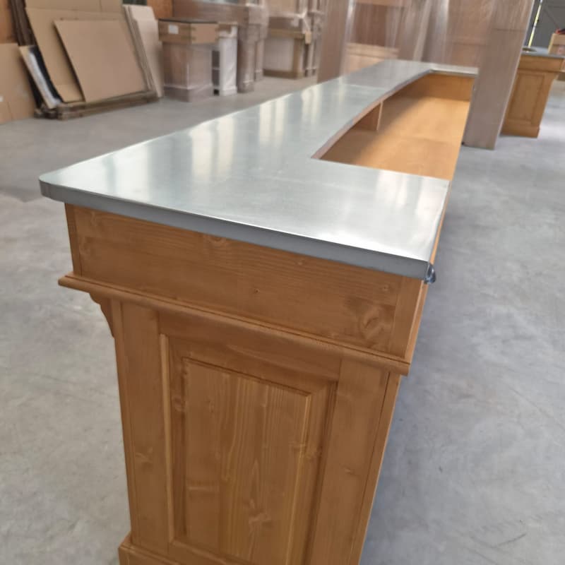 Comptoir restaurant 360 cm pin massif zinc lokimob