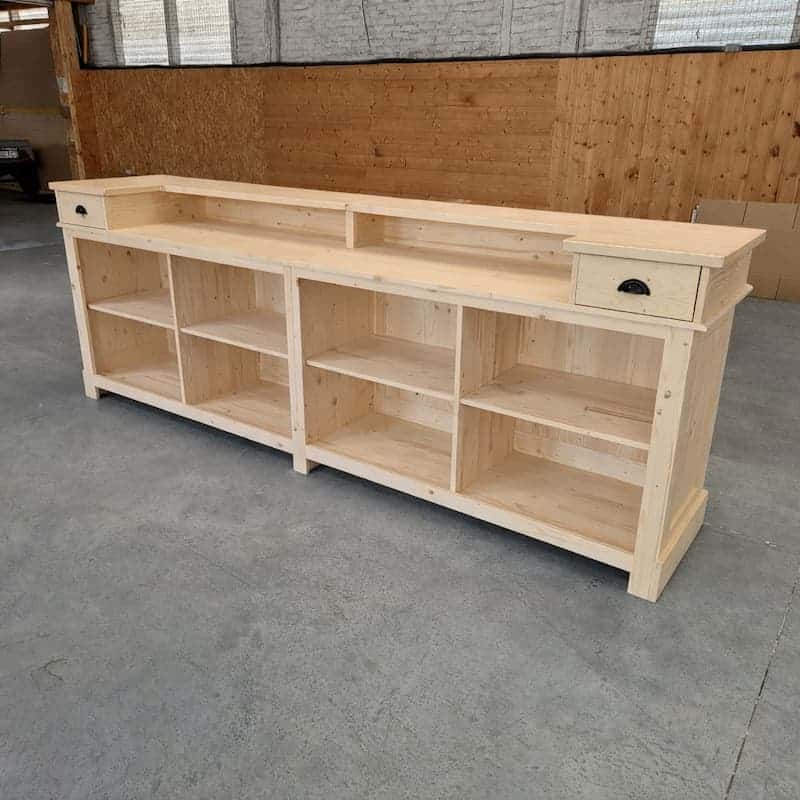 Comptoir vintage 300 cm en pin massif naturel lokimob