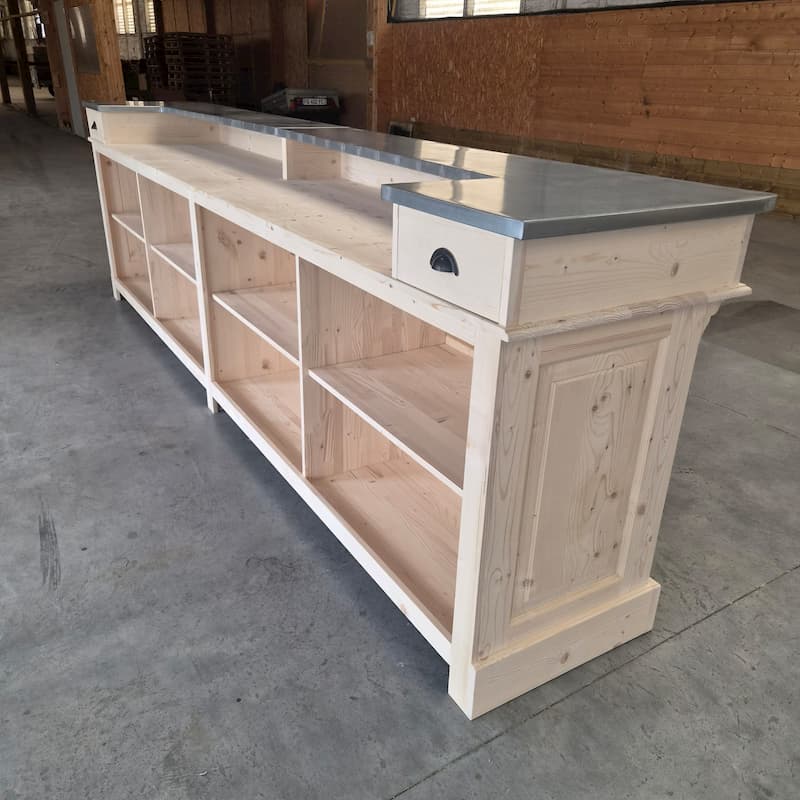 Meuble de comptoir vintage en pin brut 360 cm lokimob