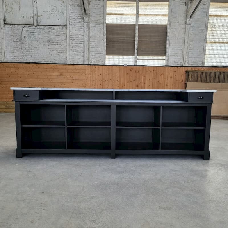comptoir bar long 360 cm noir pin massif zinc lokimob