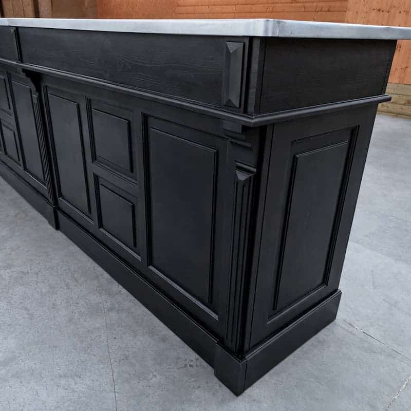 comptoir bar pro 360 cm pin massif noir plateau zinc lokimob