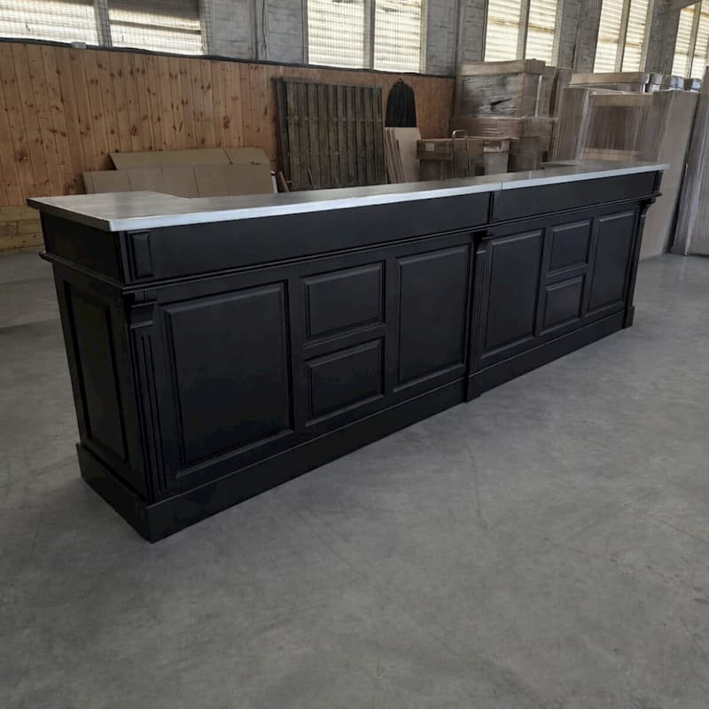 comptoir boutique vintage noir 360 cm bois massif zinc acier lokimob