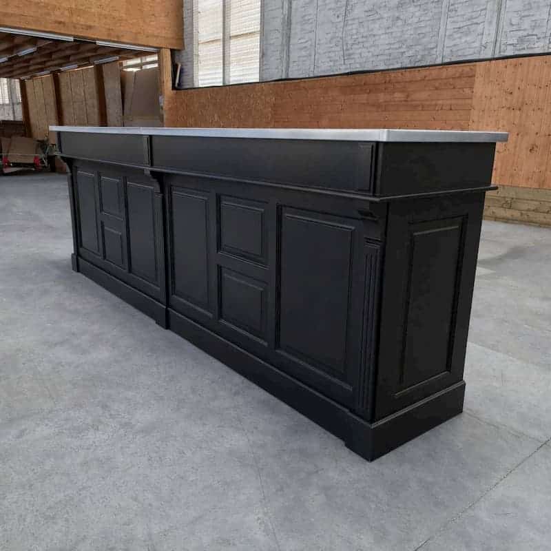 comptoir café pro 360 cm pin massif noir zinc lokimob