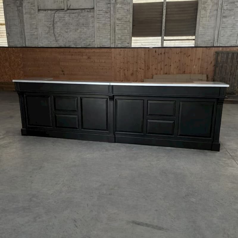 comptoir d’accueil noir pin massif plateau zinc acier professionnel lokimob