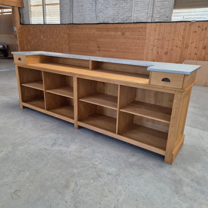 comptoir de bar professionnel pin massif zinc — lokimob