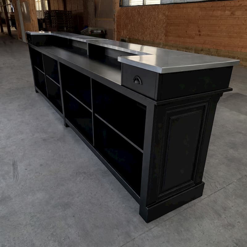 comptoir de bar vintage noir 360 cm bois massif et zinc lokimob