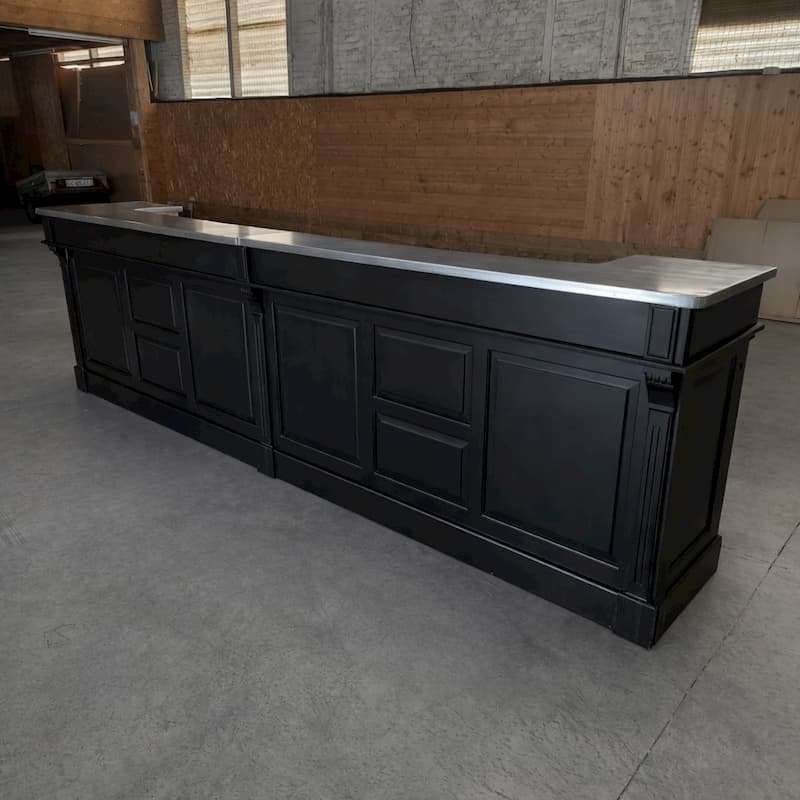 comptoir large 360 cm noir pin massif style vintage zinc acier lokimob