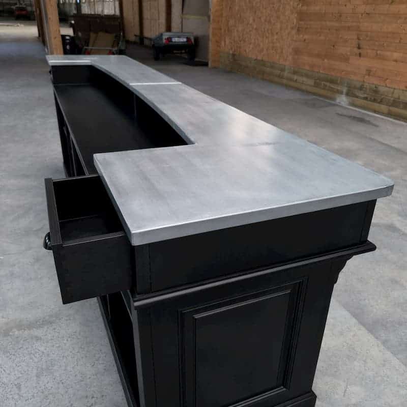 comptoir réception pro 360 cm noir plateau zinc lokimob